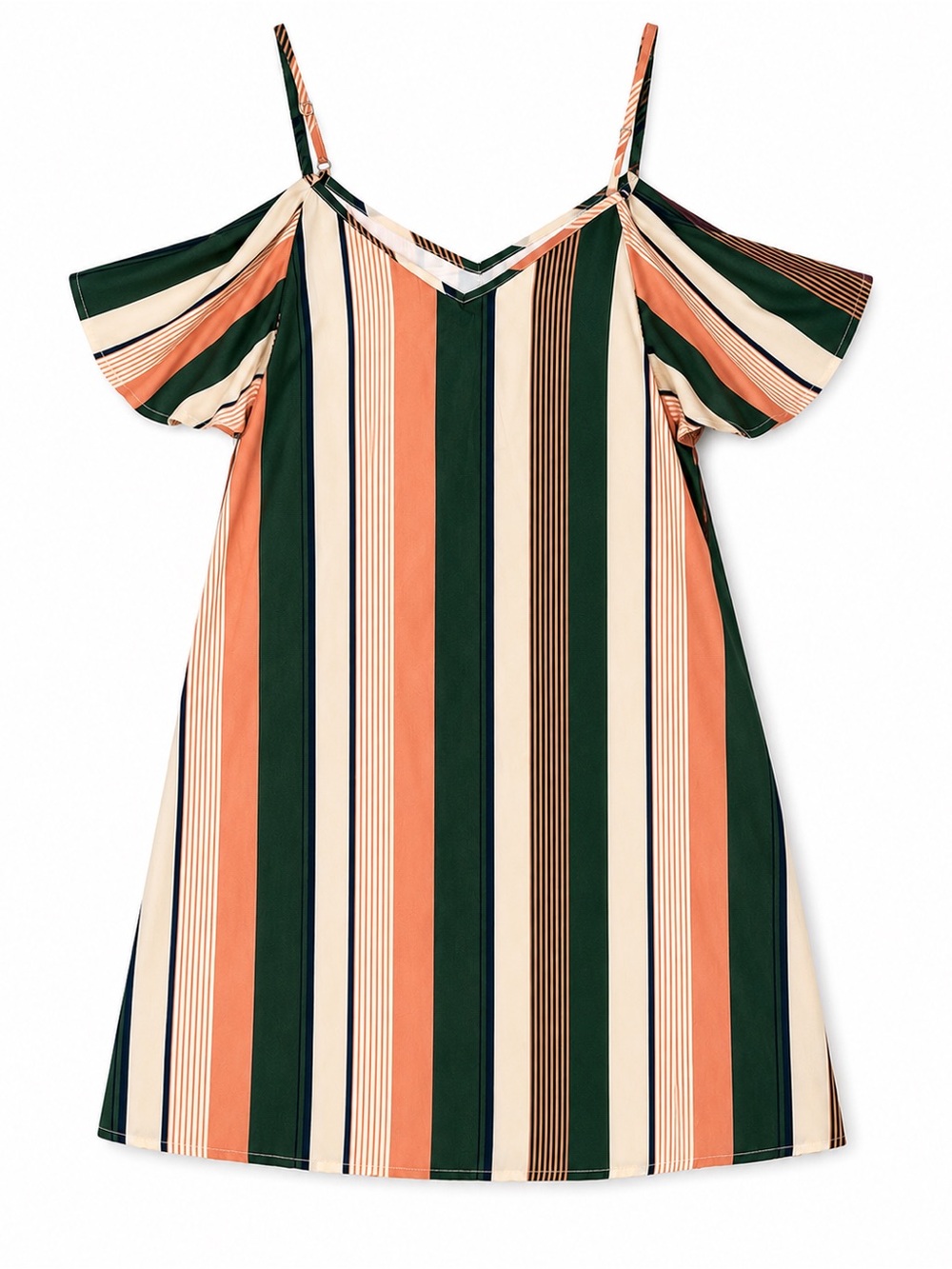 Cold Shoulder Romantic Striped Preppy Tunic Mini Dress Coastal Resort Cover Up M - Picture 2 of 12